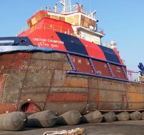 Evergreen Launched 50 m Utility Vessel for Unithai Offshore with airbags