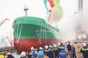 8,200 cubic meters LNG bunkering vessel ship launching with roller airbags&ship launching airbags