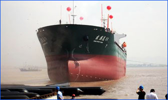 Ship floats after launching