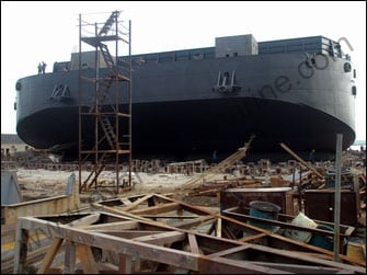 River Barge Launching with evergreen airbags